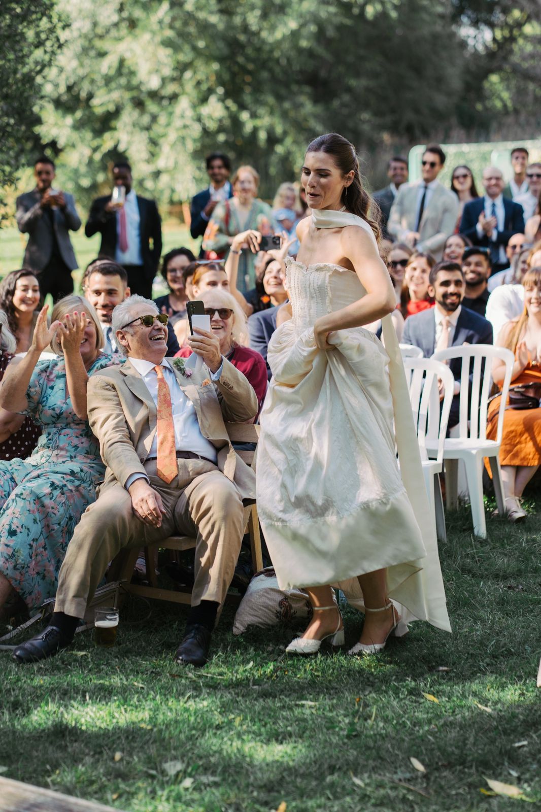 Bride laughing during the Iranian ceremony at Isis Farmhouse