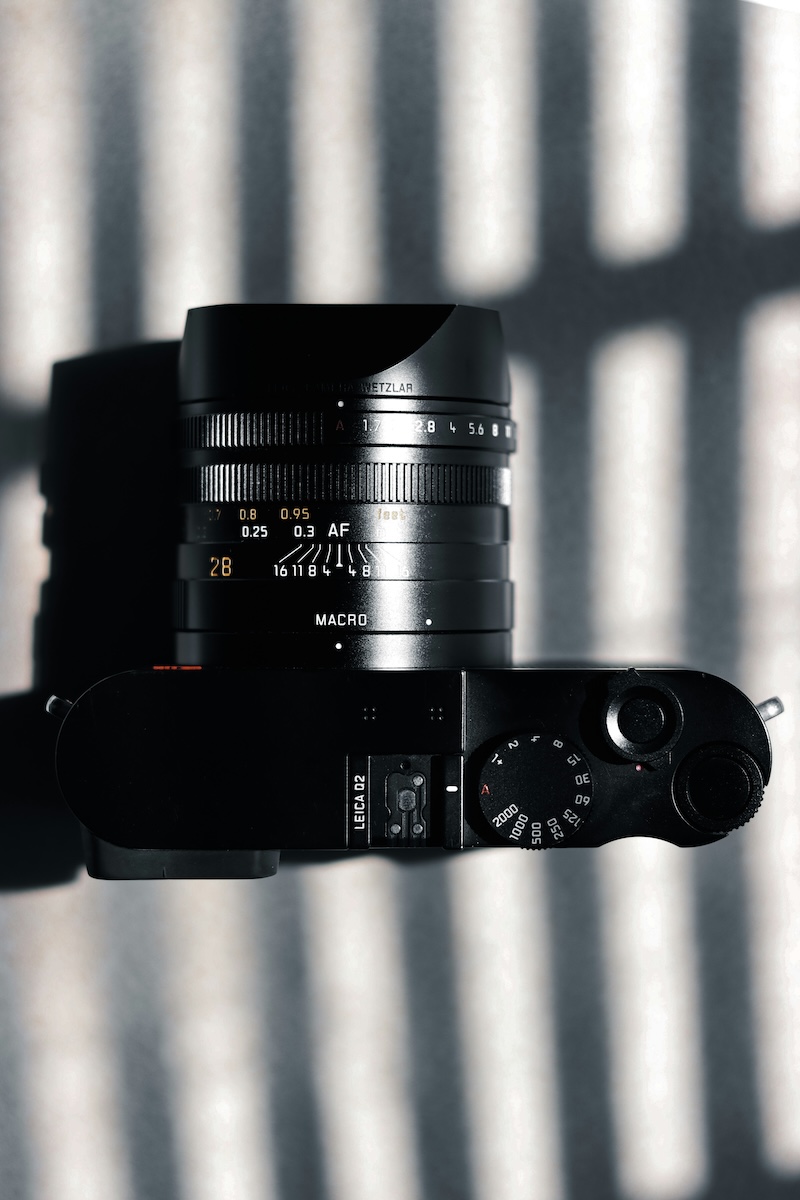 Close-up of a Leica Q2 camera used for documentary wedding photography.